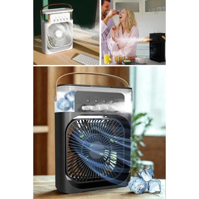 Durukar® Taşınabilir 3 Farklı Mod Ayarlı 7 Farklı Led Işıklı Sulu Soğutmalı Taşınabilir Masaüstü USB Fan Vantilatör