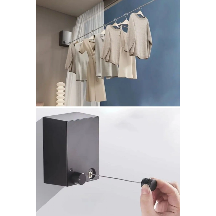 Durukar® Teleskopik Çamaşır Kurutma Askısı, Pratik Geri Çekilebilir Çamaşır İpi