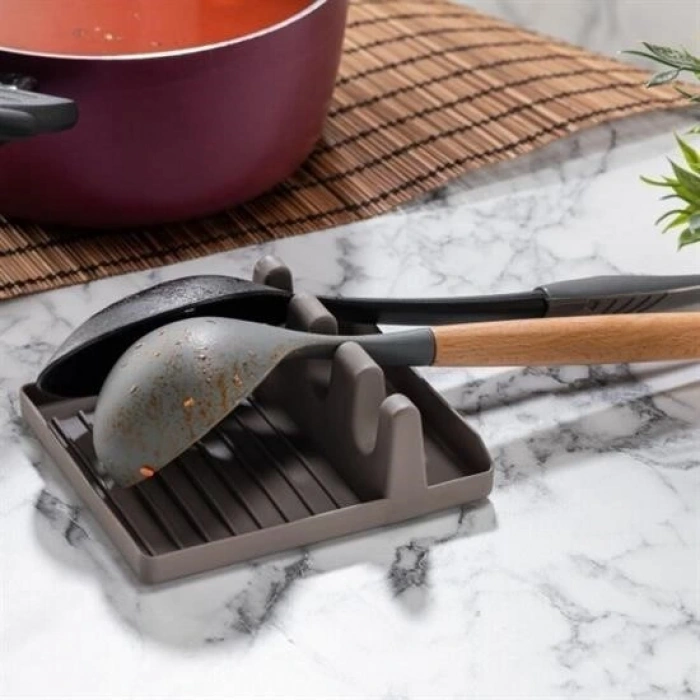 Durukar® Tencere Kapak Tutuculu Kaşıklıklı Tencere Kapak Standı Pratik Kaşık Kepçe Altlık Düzenleyici
