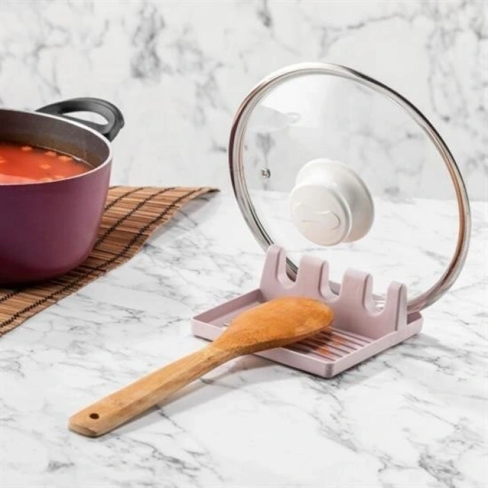 Durukar® Tencere Kapak Tutuculu Kaşıklıklı Tencere Kapak Standı Pratik Kaşık Kepçe Altlık Düzenleyici