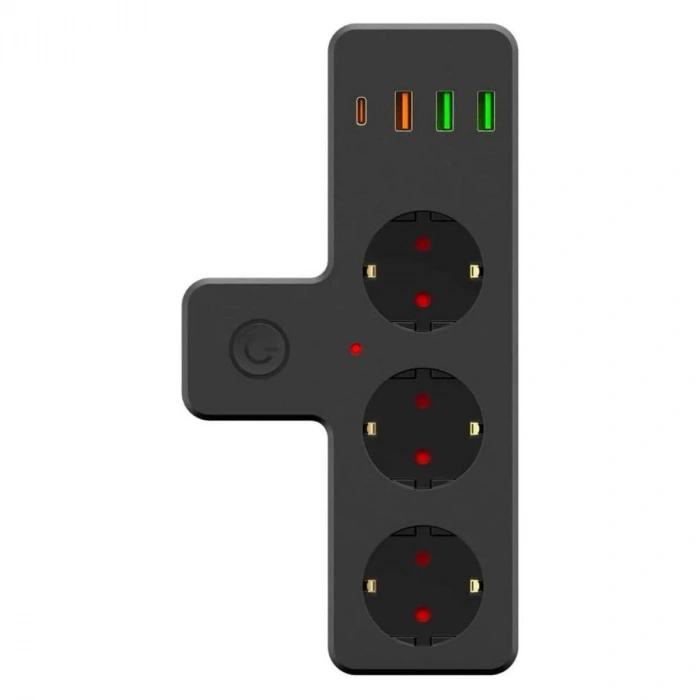 Durukar® Termal Akım Korumalı 3 Adet Soket,3 Adet USB ve 1 Adet Type-C Girişli 20w Priz Model 3397
