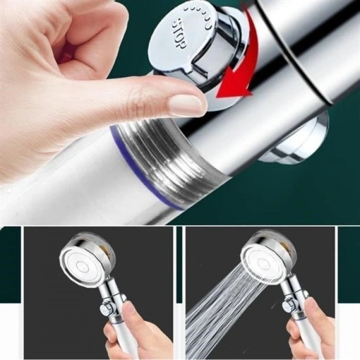 Durukar® Turbo Pervaneli ve Filtreli Su Tasarruflu 360 Derece Dönebilen Tazyikli Duş Başlığı