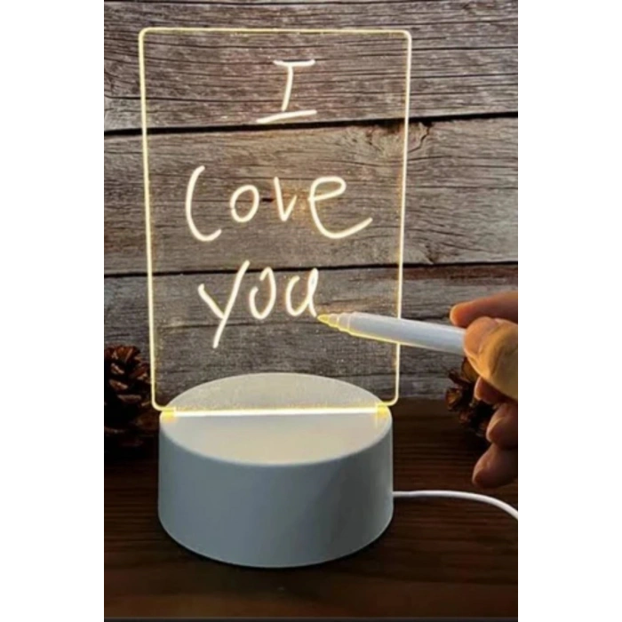 Durukar® USB Kablolu Işıklı Kendiliğinden Beyaz Kalemli-Silgili Kreatif 3D Görselleştirme LED Lambası
