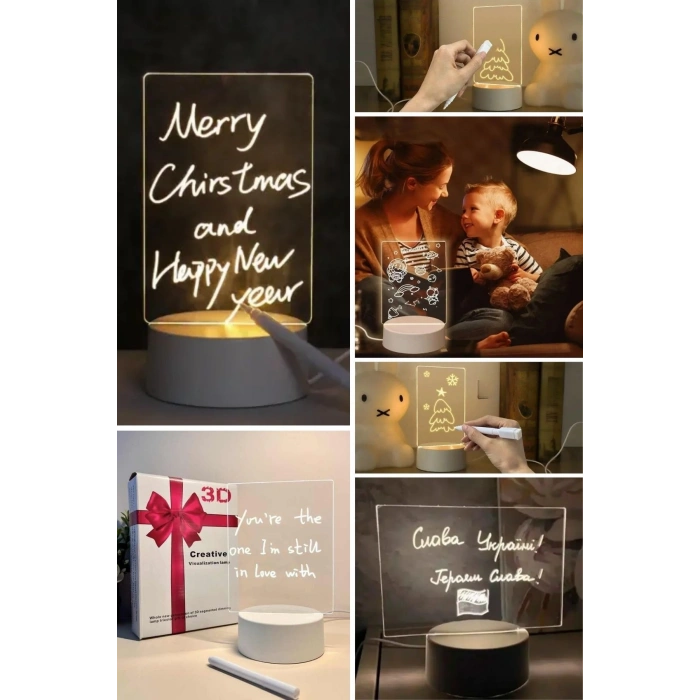 Durukar® USB Kablolu Işıklı Kendiliğinden Beyaz Kalemli-Silgili Kreatif 3D Görselleştirme LED Lambası