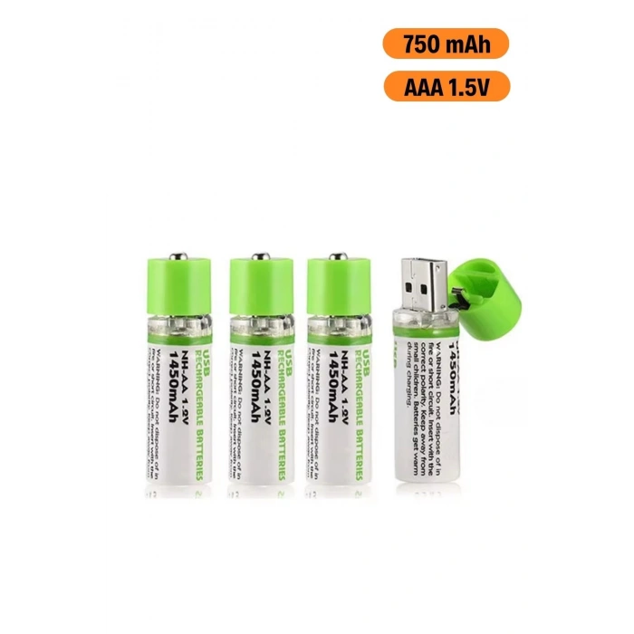 Durukar® USB Şarjlı 1450mAh AA 1.2V Lityum Kalem Pil – 4lü Set, Tekrar Şarj Edilebilir Uzun Ömürlü Dönüştürülebilir Batarya