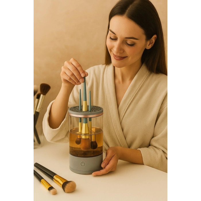 Durukar® USB Şarjlı Makyaj Fırçası Temizleyici Aparat Hızlı Kurutmalı, Çok Yönlü Fırça Temizleyici