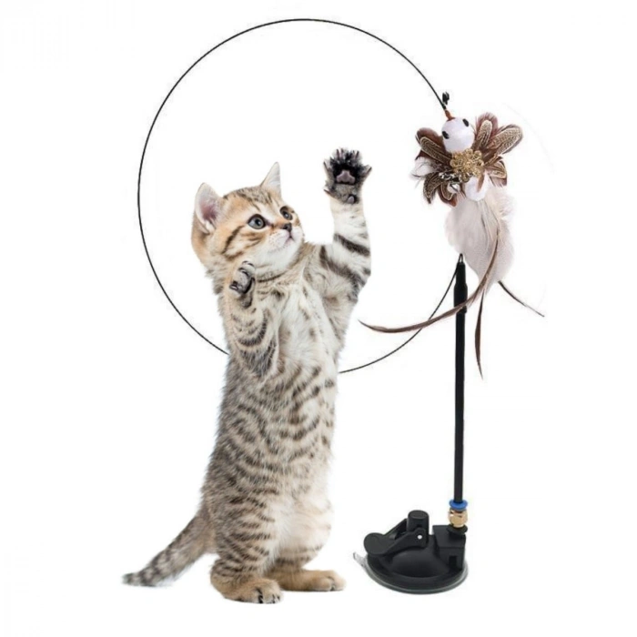 Durukar® Vantuzlu Tüylü Zilli Olta Kedi Oyuncağı 2 Oltalı