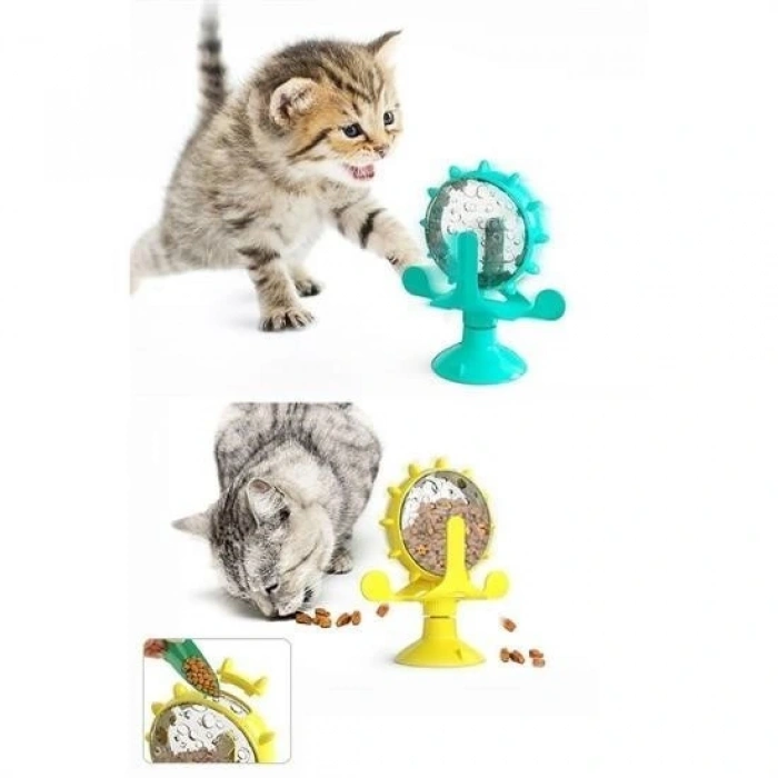 Durukar® Vantuzlu Zilli İnteraktif Dönebilen Mama Kaplı Renkli Eğlenceli Eğitici Kedi Oyuncağı