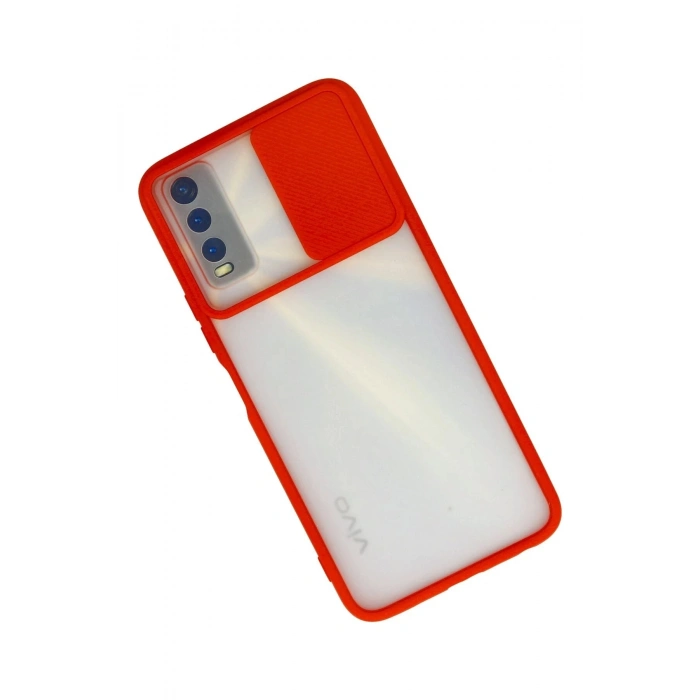 Durukar®  Vivo Y11S Kılıf Palm Buzlu Kamera Sürgülü Silikon - Kırmızı