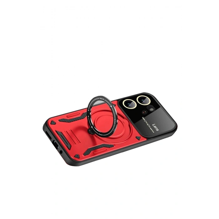 Durukar®  Vivo Y16 Kılıf Joy Lens Standlı Kapak - Kırmızı