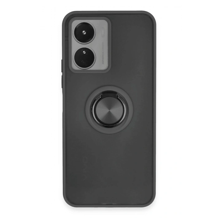 Durukar®  Vivo Y16 Kılıf Montreal Yüzüklü Silikon Kapak - Siyah