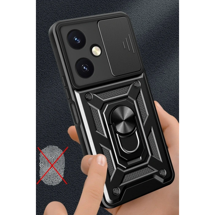 Durukar®  Vivo Y27 Kılıf Pars Lens Yüzüklü Silikon - Kırmızı