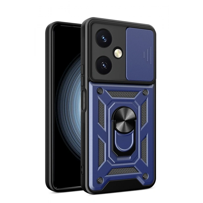 Durukar®  Vivo Y27 Kılıf Pars Lens Yüzüklü Silikon - Lacivert