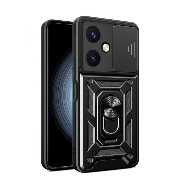Durukar®  Vivo Y27 Kılıf Pars Lens Yüzüklü Silikon - Siyah