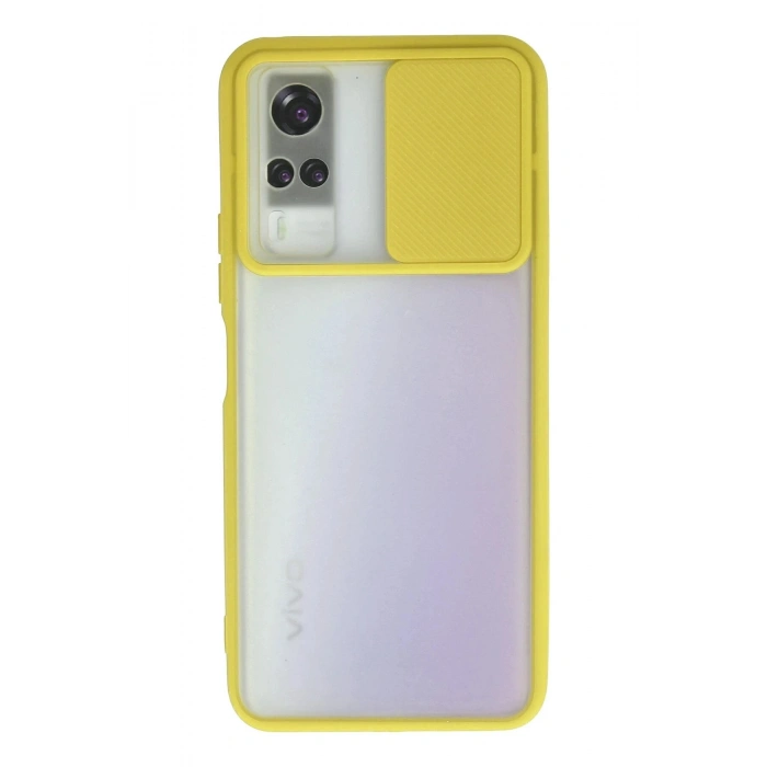 Durukar®  Vivo Y53S Kılıf Palm Buzlu Kamera Sürgülü Silikon - Sarı