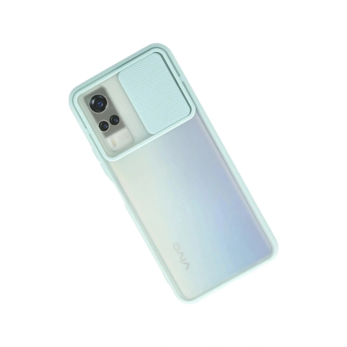 Durukar®  Vivo Y53S Kılıf Palm Buzlu Kamera Sürgülü Silikon - Turkuaz
