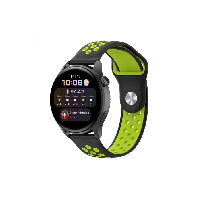 Durukar®  Watch 20mm Spor Delikli Kordon - Siyah-Yeşil