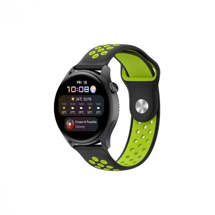 Durukar®  Watch 20mm Spor Delikli Kordon - Siyah-Yeşil