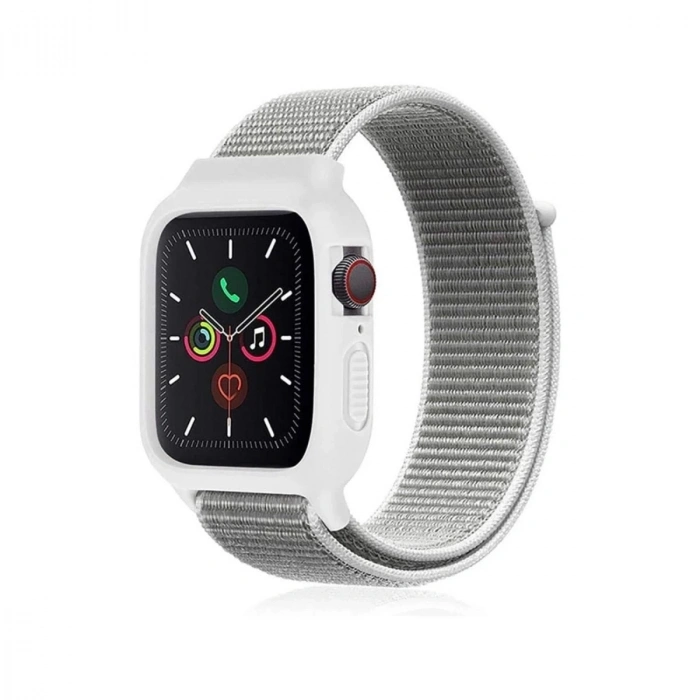 Durukar®   Watch 38mm Hasırlı Cırtcırtlı Kasalı Kordon - Beyaz