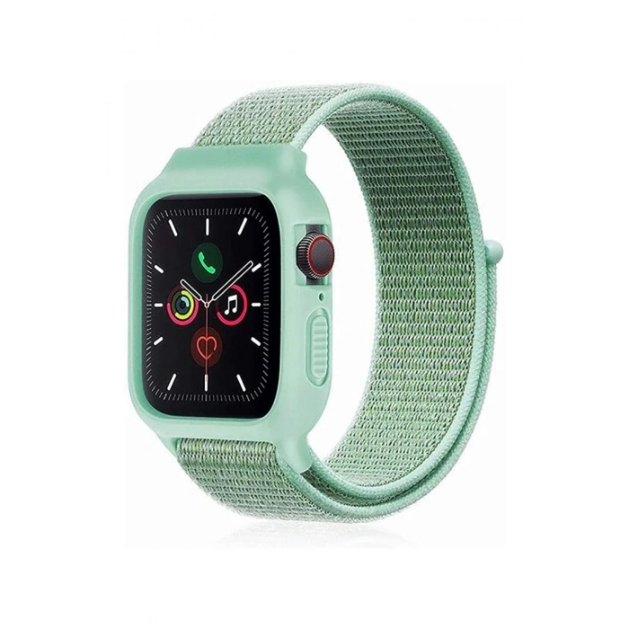 Durukar®   Watch 38mm Hasırlı Cırtcırtlı Kasalı Kordon - Turkuaz
