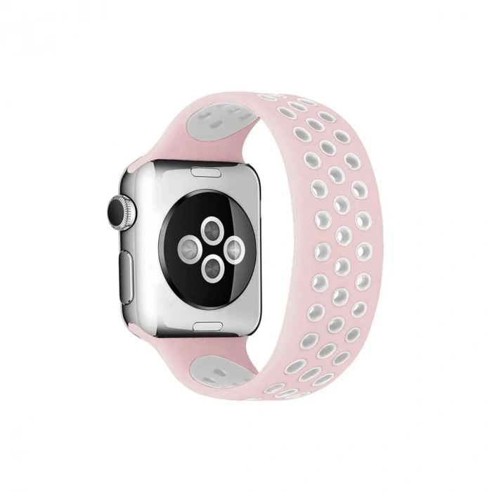 Durukar®   Watch 42mm Ayarlı Delikli Silikon Kordon - Pembe-Beyaz
