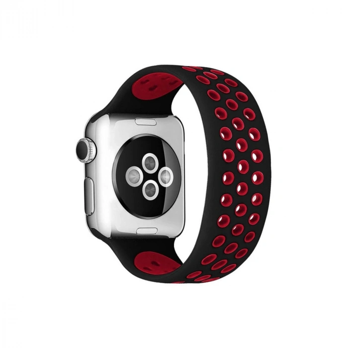 Durukar®   Watch 42mm Ayarlı Delikli Silikon Kordon - Siyah-Kırmızı