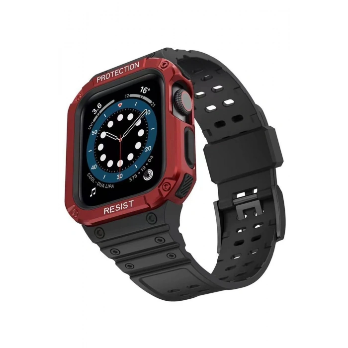 Durukar®   Watch 42mm KR401 Silikon Kordon - Siyah-Kırmızı