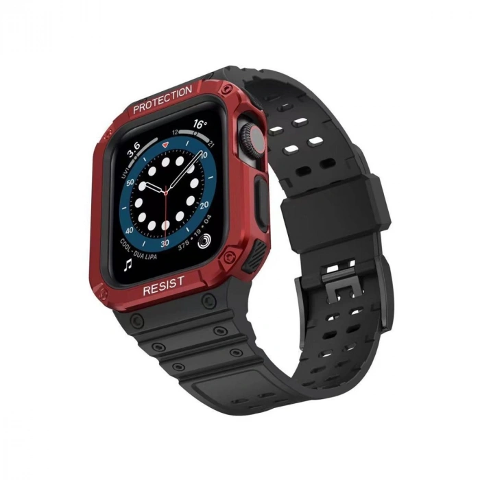 Durukar®   Watch 42mm KR401 Silikon Kordon - Siyah-Kırmızı