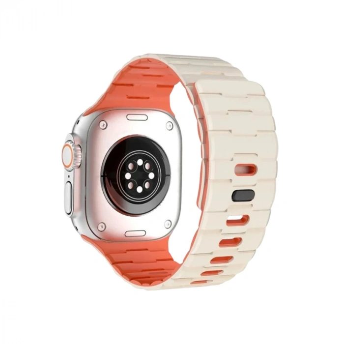 Durukar®   Watch Ultra 49mm Wowen Kordon - Beyaz-Turuncu