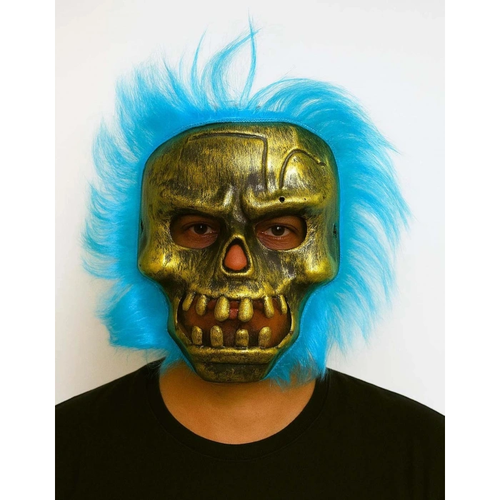Durukar® Wild Skull - Bakır Kafatası Turkuaz Saçlı İskelet Maske