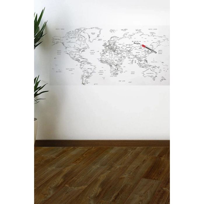 Durukar® Yazılabilir Dünya Haritası Manyetik Duvar Stickerı 110 x 56 cm