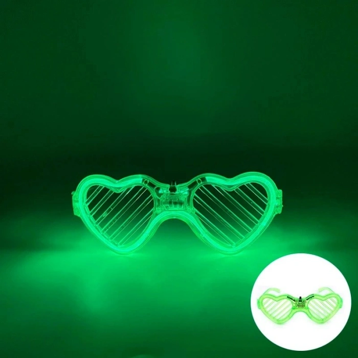 Durukar® Yeşil LED Işıklı Kalp Gözlük – 3 Modlu Parti & Glow Gözlüğü