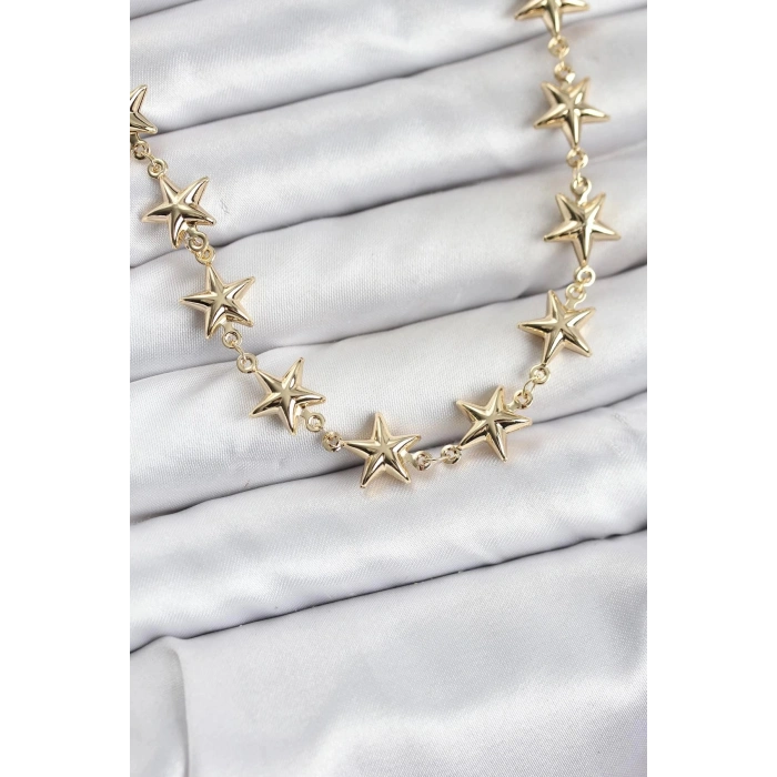 Durukar® Yıldız Model Pirinç Gold Renk Kadın Kolye