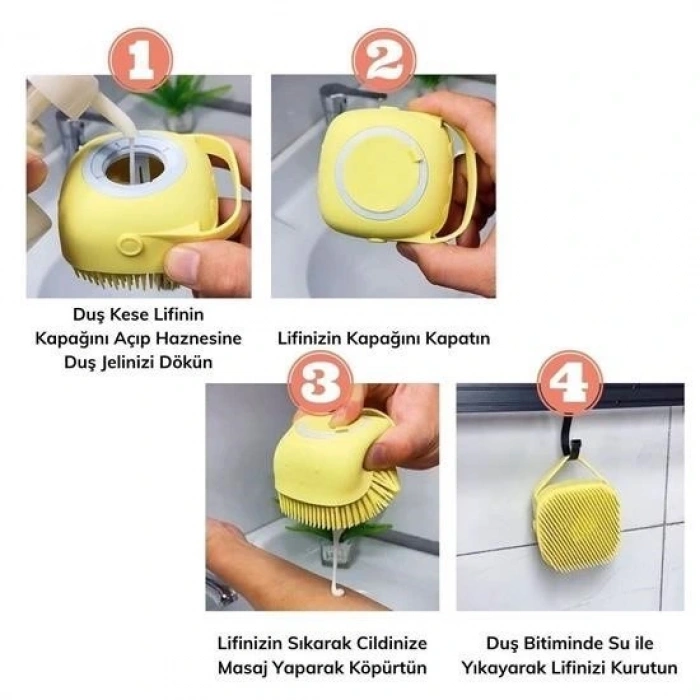 Durukar® Yumuşak Silikon Malzemeli Esnek Jel Hazneli Masaj Fonksiyonlu Etkili Banyo Duş Kese Lifi
