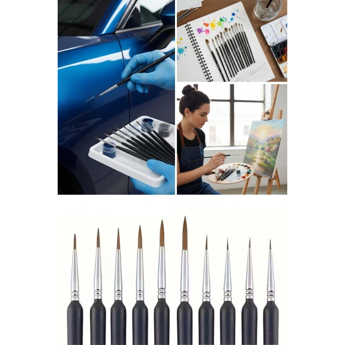 Durukar®10 Adet Hobi ve Araba Rötüş Fırça Seti – İnce Detay Boyama, Model Yapımı ve Araç Çizik Giderme İçin Çok Amaçlı Fırça Takımı