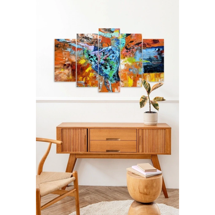 Düşündüren Kadın Dans 5 Parçalı Mdf Tablo 60 x 100