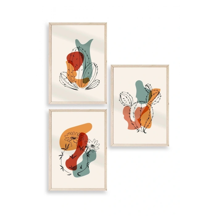 Düşündüren Şekiller Üçlü Ahşap Çerçeveli Tablo 17 x 23