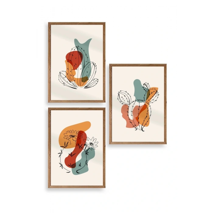 Düşündüren Şekiller Üçlü Ahşap Çerçeveli Tablo 17 x 23