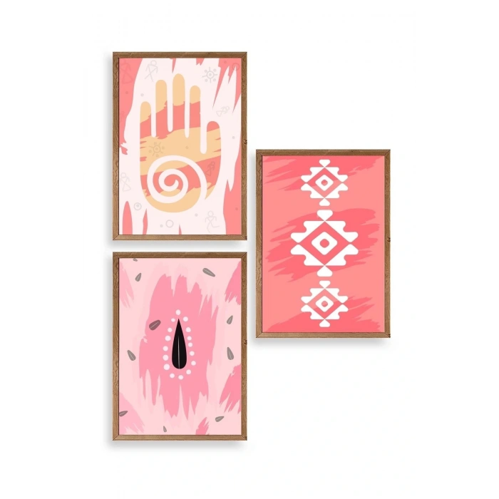 Düşündüren Şekiller Üçlü Ahşap Çerçeveli Tablo 23 x 30