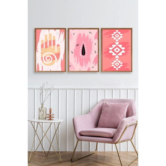 Düşündüren Şekiller Üçlü Ahşap Çerçeveli Tablo 23 x 30