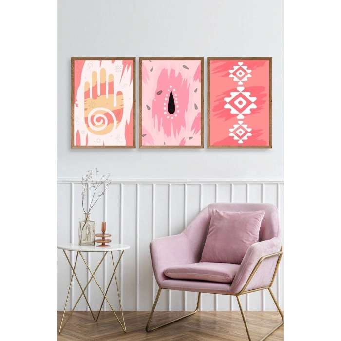 Düşündüren Şekiller Üçlü Ahşap Çerçeveli Tablo 23 x 30