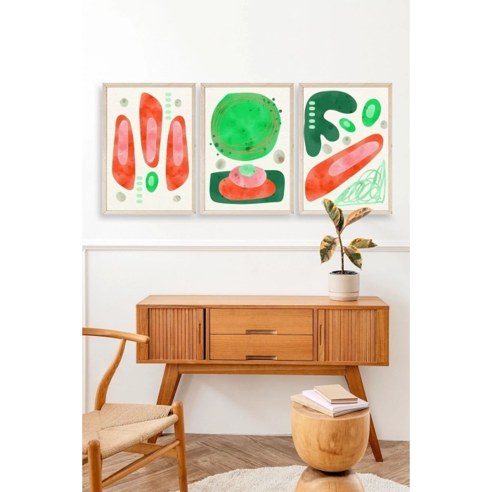 Düşündüren Şekiller Üçlü Ahşap Çerçeveli Tablo 23 x 30