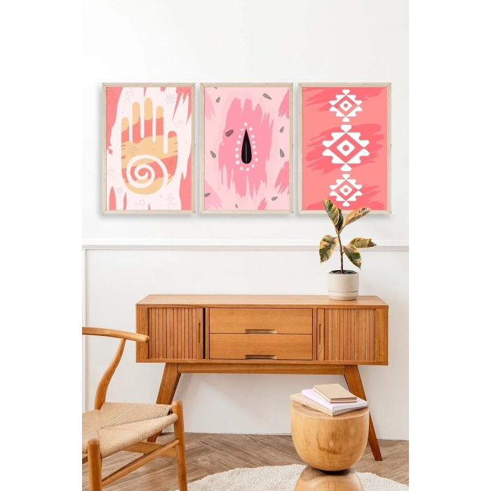 Düşündüren Şekiller Üçlü Ahşap Çerçeveli Tablo 23 x 30