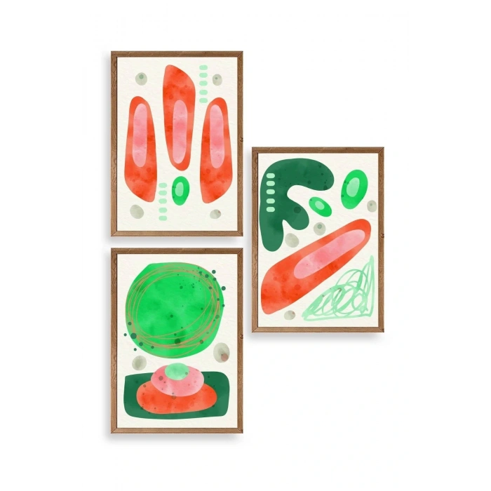 Düşündüren Şekiller Üçlü Ahşap Çerçeveli Tablo 50 x 70