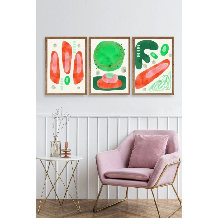 Düşündüren Şekiller Üçlü Ahşap Çerçeveli Tablo 50 x 70