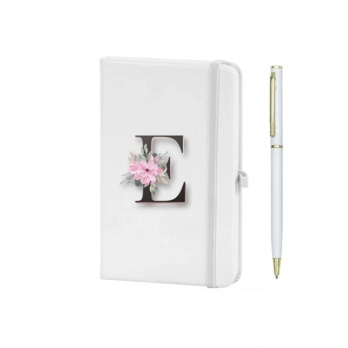 E Harfi Çiçek Desen Baskılı Defter