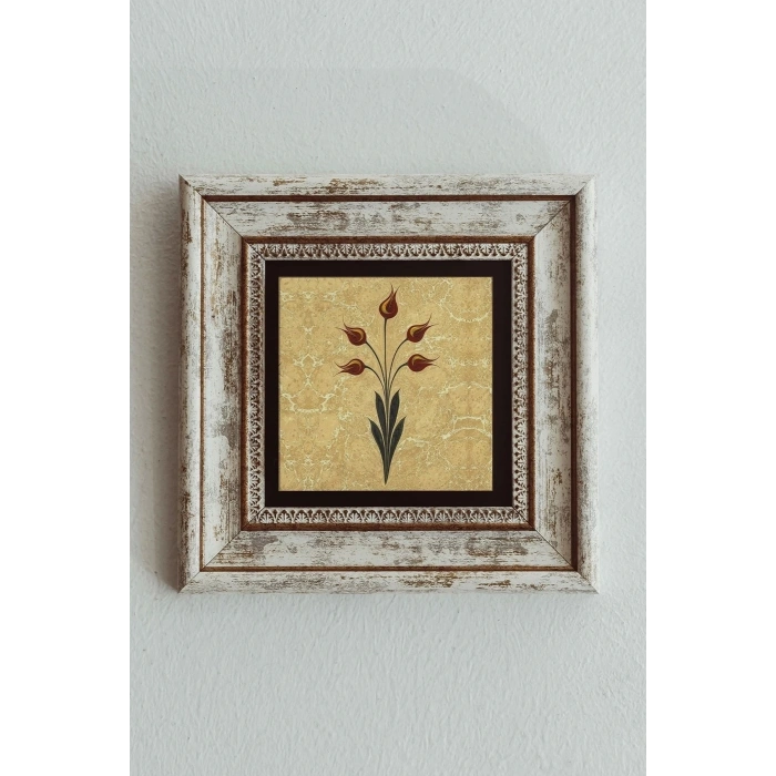 Ebru Lale Desen Çerçeveli Taş Tablo , Çerçeveli Taş Duvar Dekoru - Enkcrcvtbl-00092 20 cm