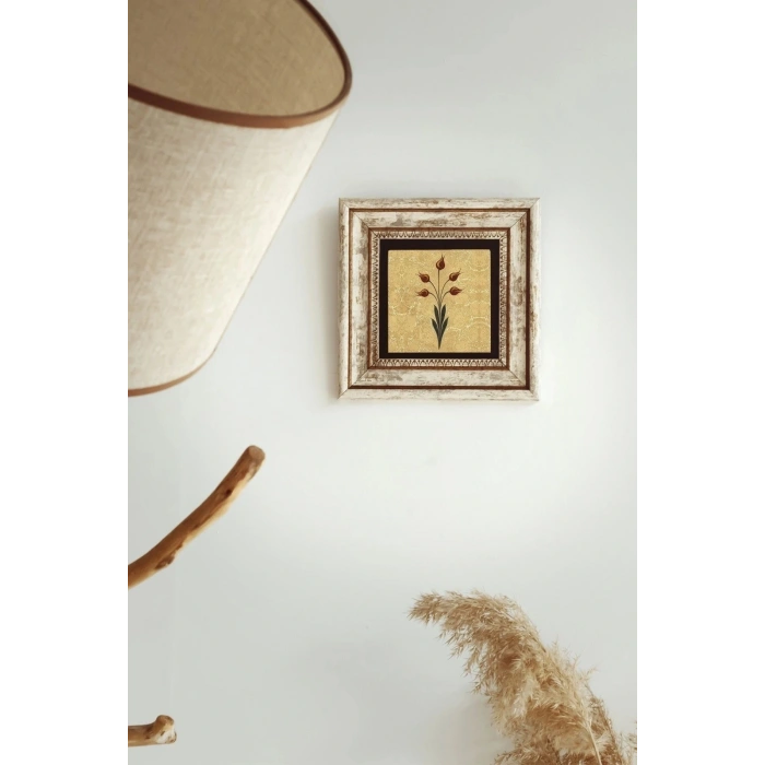 Ebru Lale Desen Çerçeveli Taş Tablo , Çerçeveli Taş Duvar Dekoru - Enkcrcvtbl-00092 20 cm