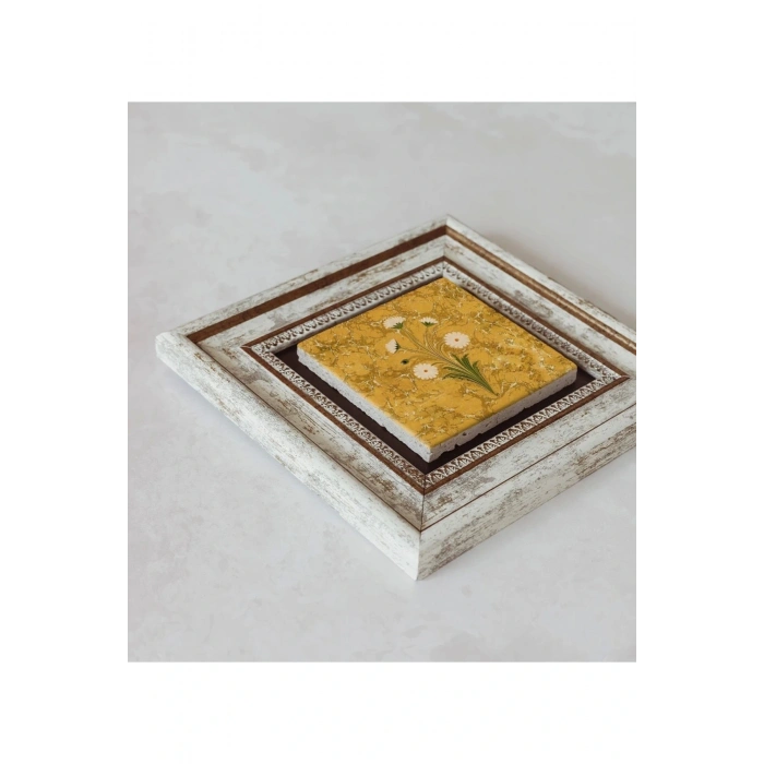 Ebru Lale Desenli Çerçeveli Taş Tablo , Çerçeveli Taş Duvar Dekoru 20 cm