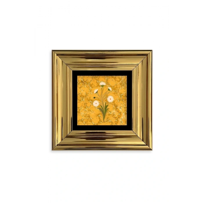 Ebru Sanatı Çiçek Çerçeveli Taş Tablo 20 cm